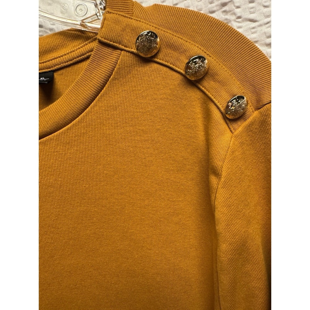 Rafaella Women's XL Mustard Long Sleeve Lightweight Sweater Button Embellished - Picture 4 of 11